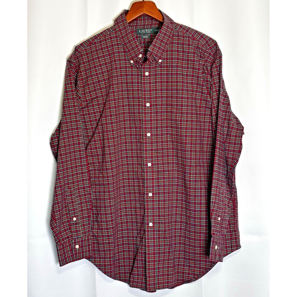 Lauren Ralph Lauren Tartan Plaid Button Up Shirt Classic Fit Non Iron 17 1/2